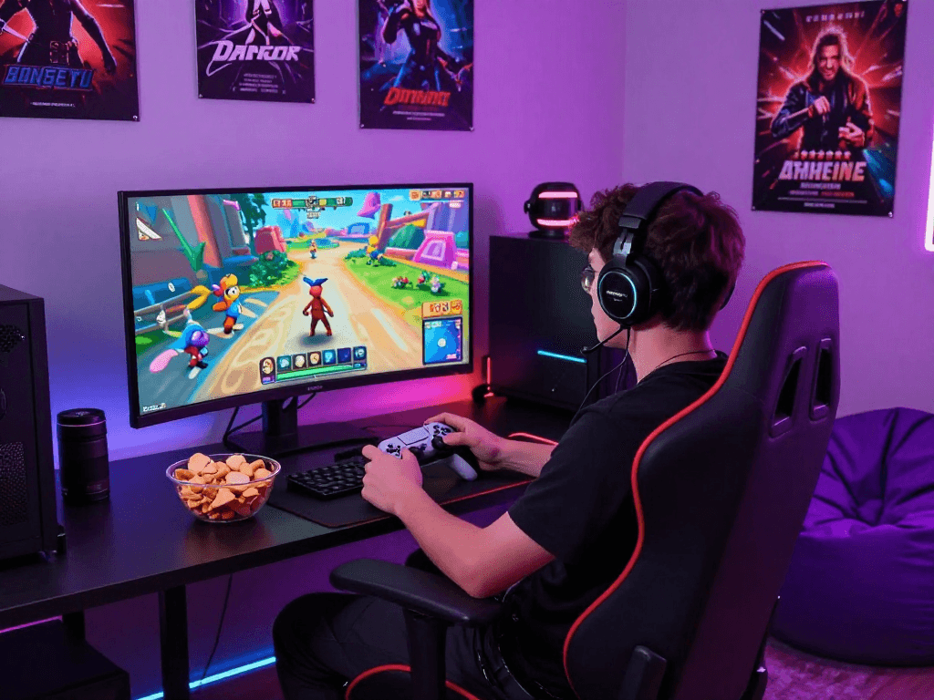 Engaged player enjoying a sex game online in a vibrant gaming setup.