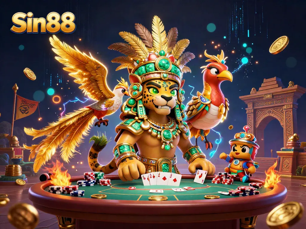 Experience winning strategies at Sin88 with a vibrant Mayan-themed casino scene.