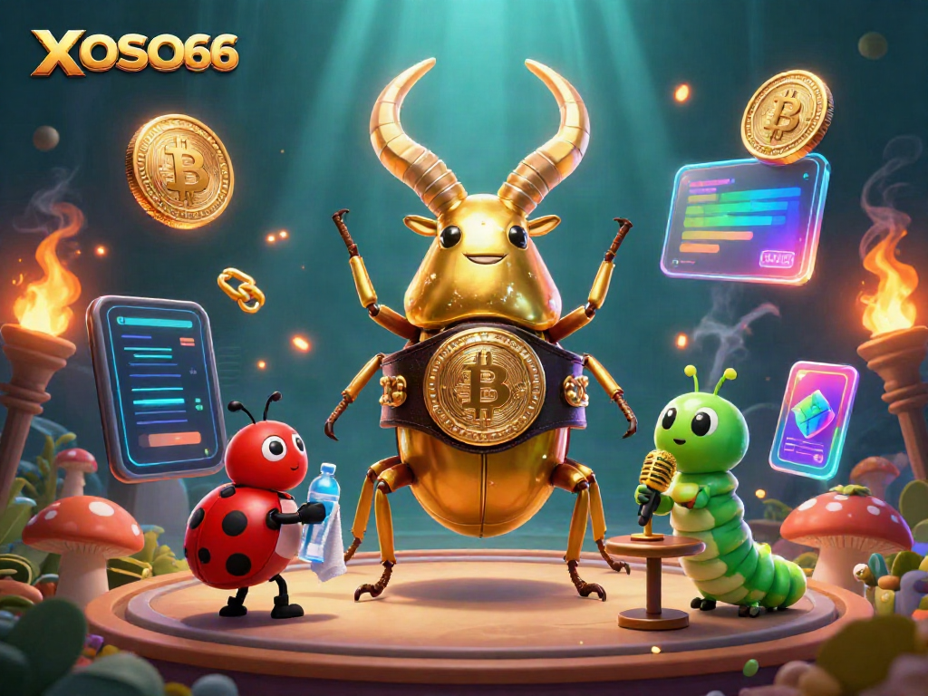 XOSO66 highlights a dynamic gaming battle scene with a giant beetle and vibrant coins.