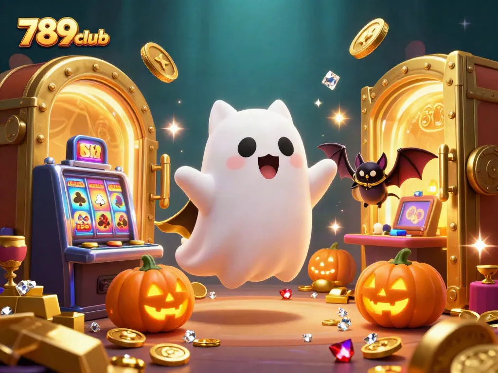 Engage with thrilling games at 789club, featuring a haunted casino atmosphere with glowing jack-o-lanterns.