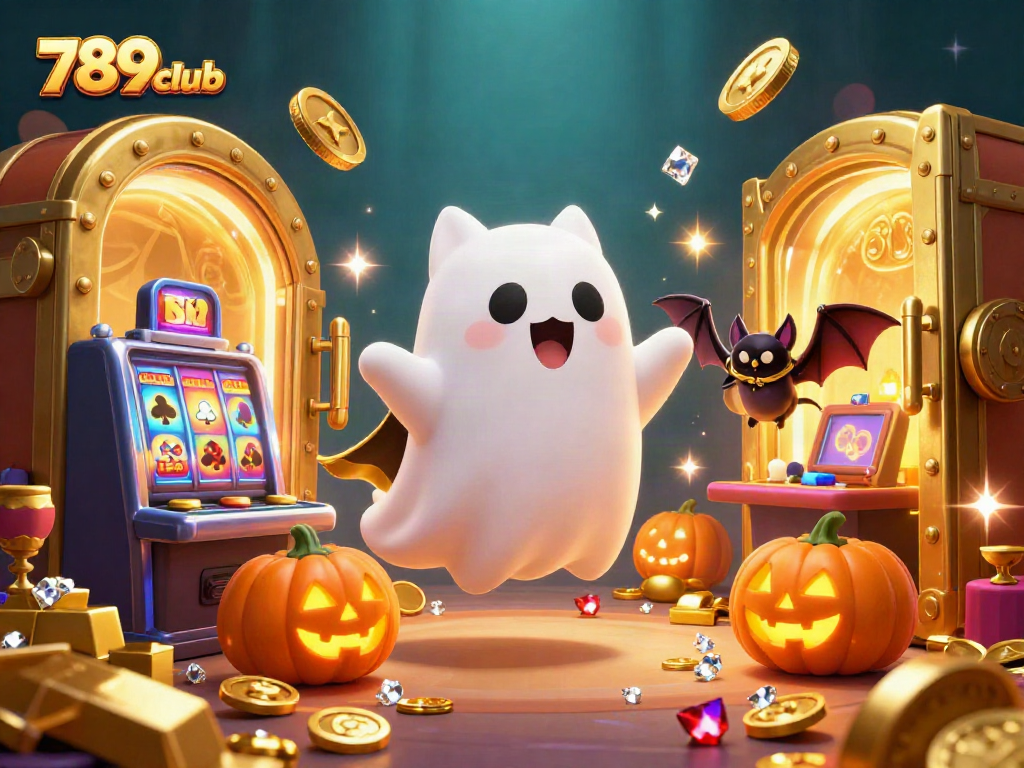 Engage with thrilling games at 789club, featuring a haunted casino atmosphere with glowing jack-o-lanterns.