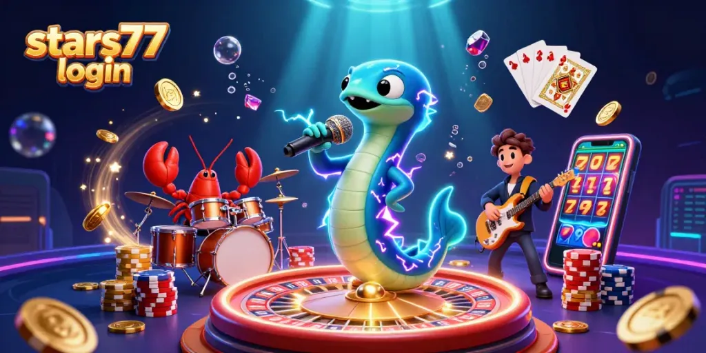 Masuk ke stars77 login dengan ikan listrik DJ, pemain drum lobster, dan gitaris kuda laut di panggung kasino bawah laut.