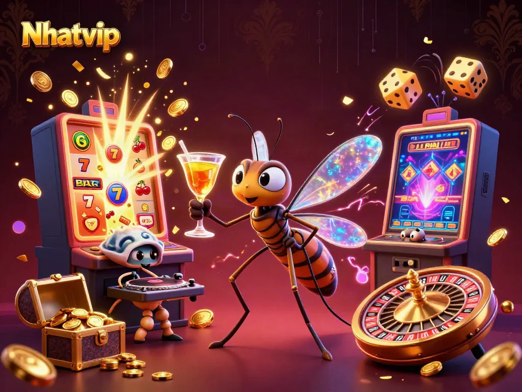 Nhatvip showcases a vibrant casino scene with unique characters and thrilling gaming elements.