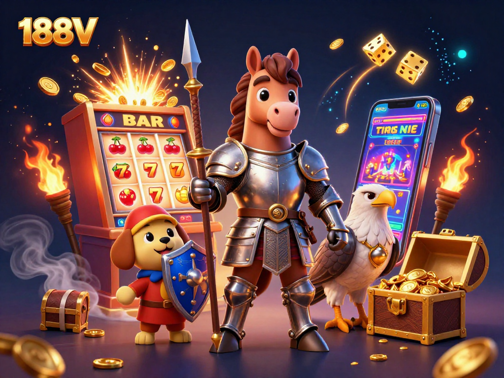 Experience thrilling gameplay at 188V with exciting jackpots and vibrant casino elements.