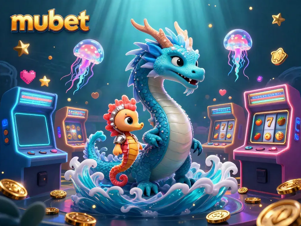 Engage with mubet's thrilling games featuring a vibrant dragon, seahorse, and glowing jellyfish.