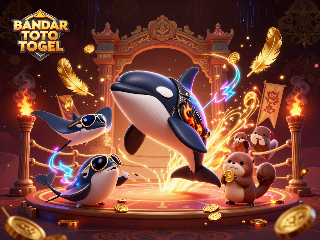Engage with Bandar Toto Togel while experiencing vibrant casino action with dynamic characters and golden coins.