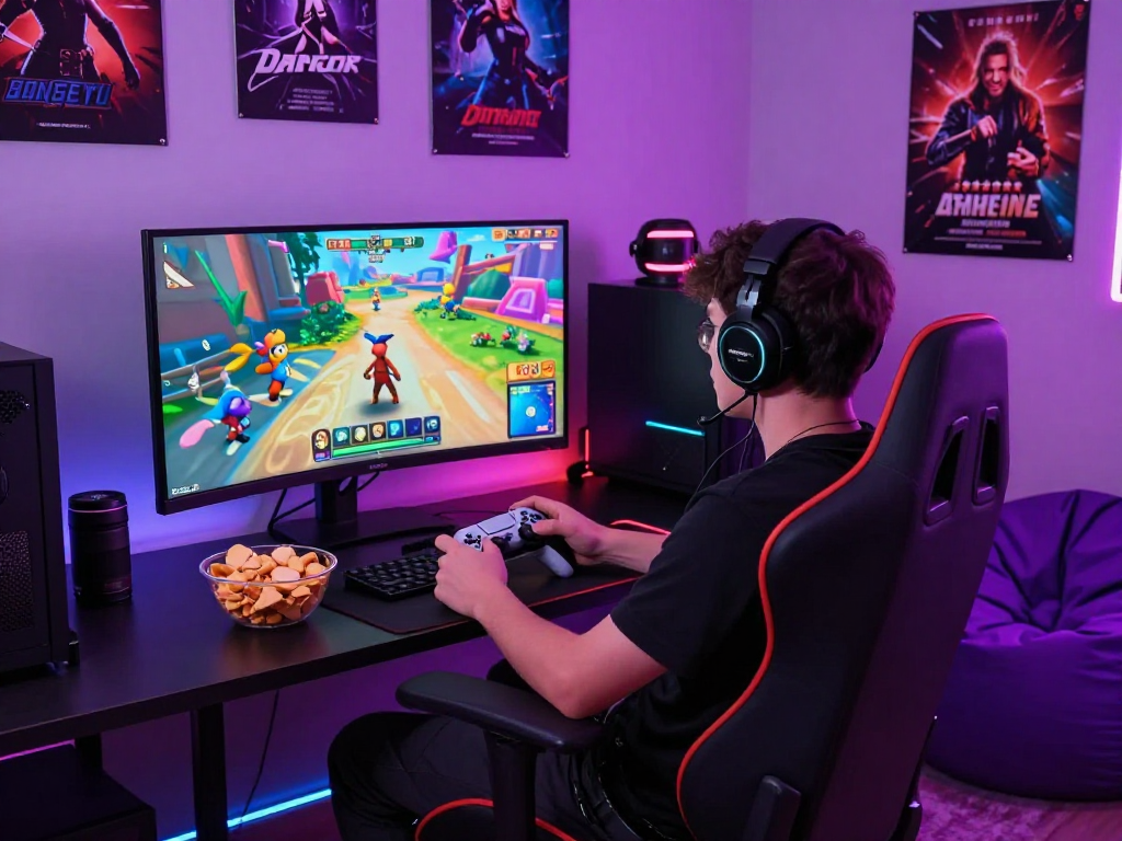 Engaged player enjoying a sex game online in a vibrant gaming setup.