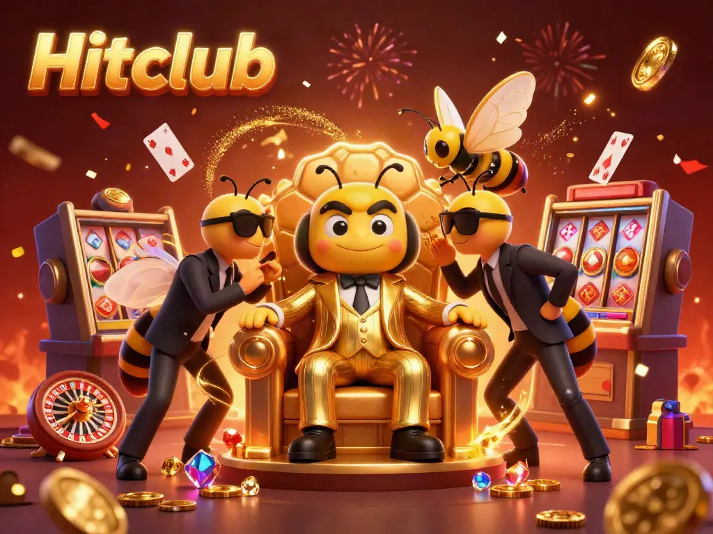 Engage in thrilling gameplay at Hitclub with our 3D casino scene featuring a vibrant bumblebee mob boss and sparkling game elements.