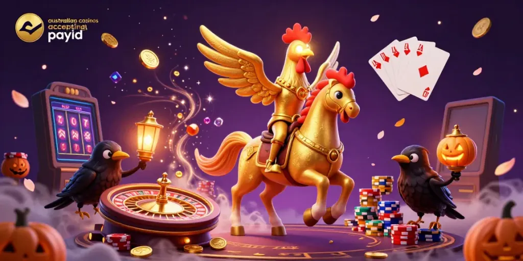 Engage with vibrant gameplay scenes at australian casinos accepting payid, featuring lively characters and dynamic casino elements.