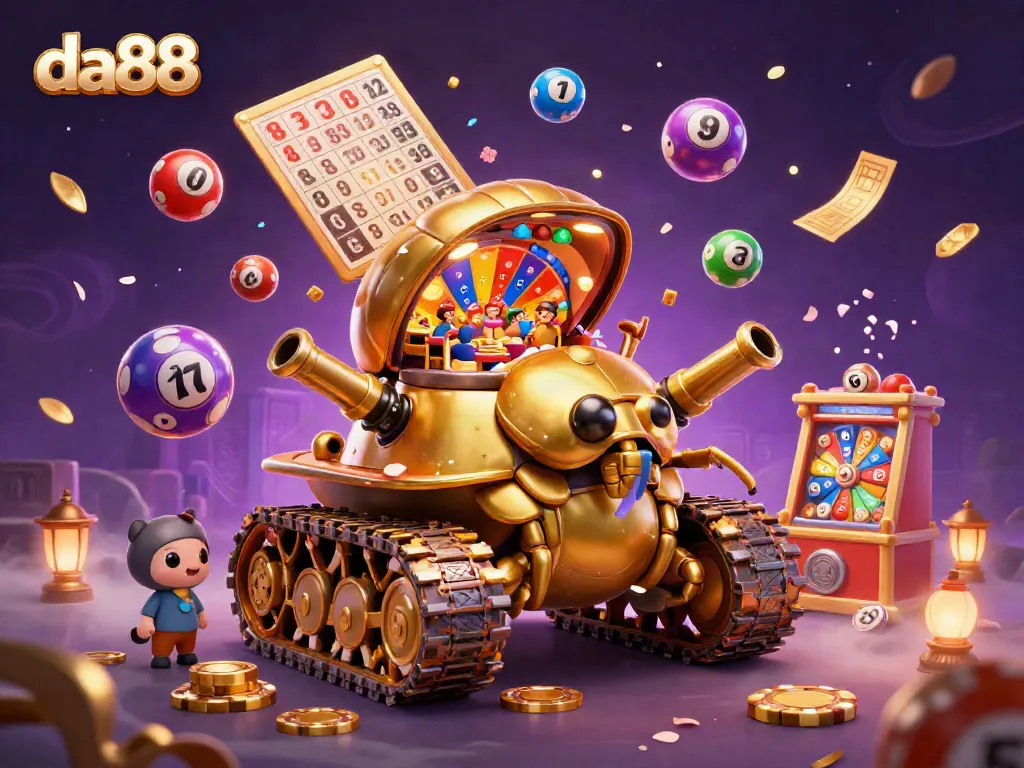 Experience big wins at the da88 miniature casino with golden tank and lottery elements.