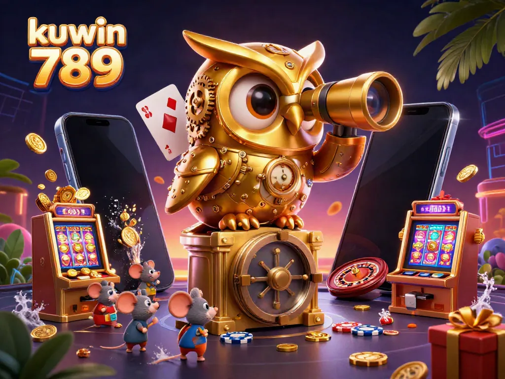 Experience the thrill at kuwin 789 with dynamic casino elements and golden owl oversight.