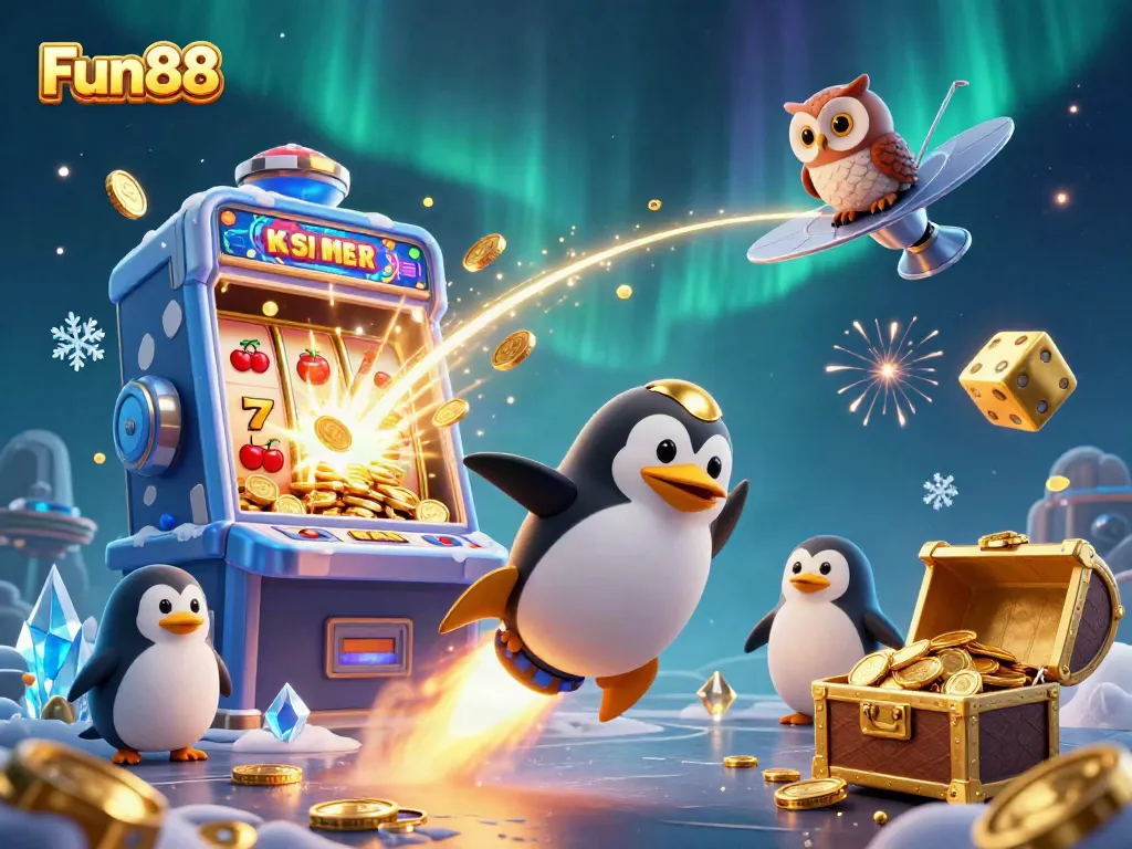 Fun88 offers exciting gameplay, featuring a golden penguin and a captivating casino theme.
