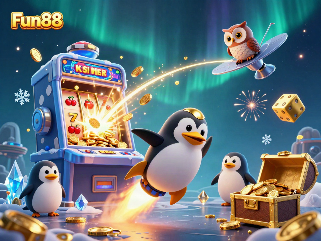 Fun88 offers exciting gameplay, featuring a golden penguin and a captivating casino theme.